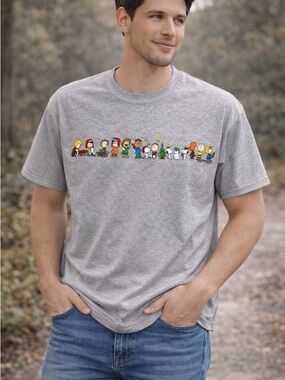 Peanuts Christmas Graphic Tee Snoopy Charlie Brown Holiday Shirt Gray Large